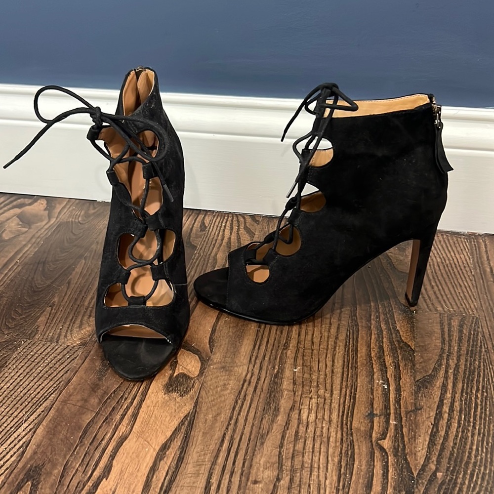 Nine West Black Suede lace up heels